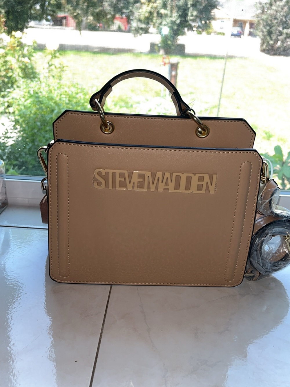 Steve Madden camel satchel Structured Top-Handle Messenger Bag